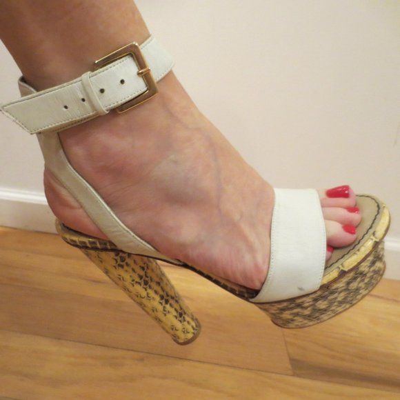 MALENE BIRGER Portugal, White Strap Snakeskin Platform Heels - Picture 7 of 10